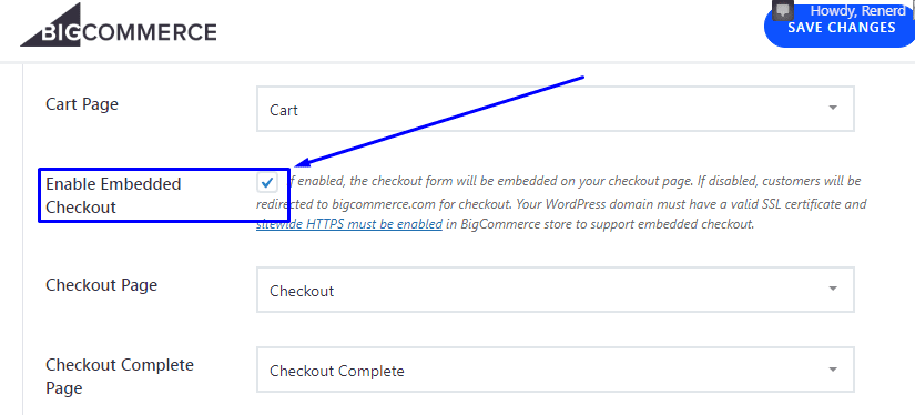 حدد أو قم بإلغاء تحديد خيار Enable Embedded Checkout