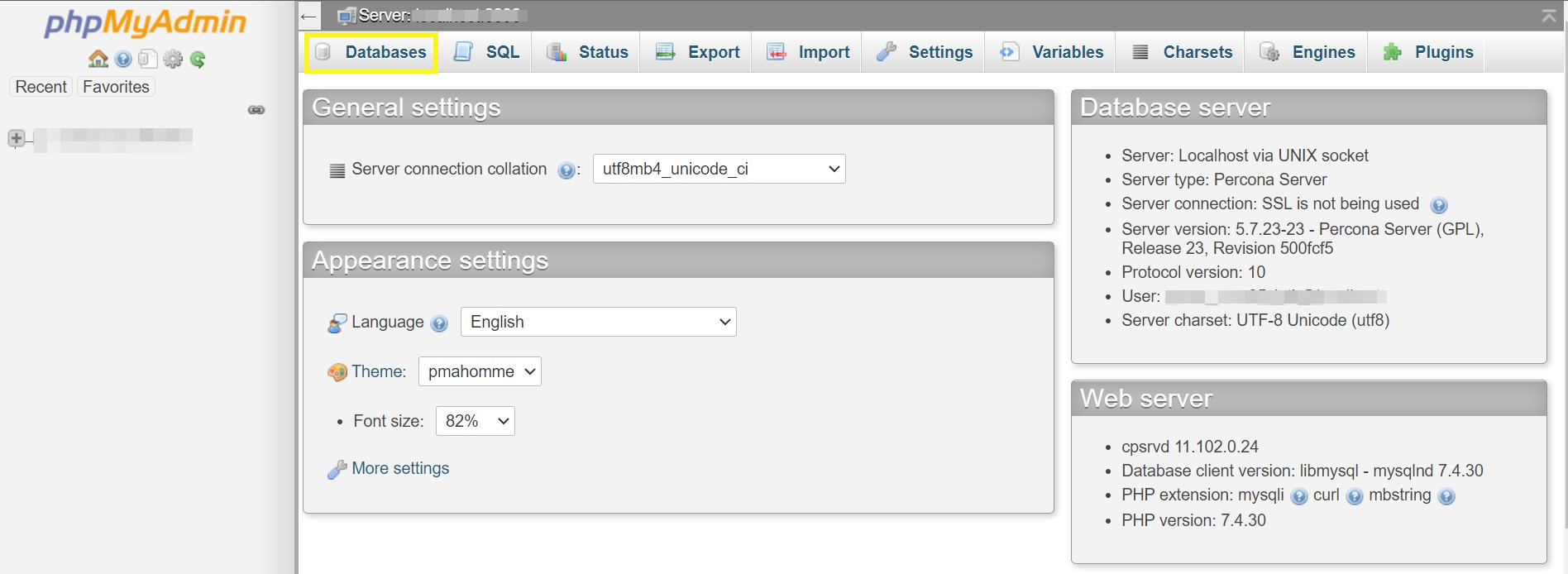 tab database di phpMyAdmin