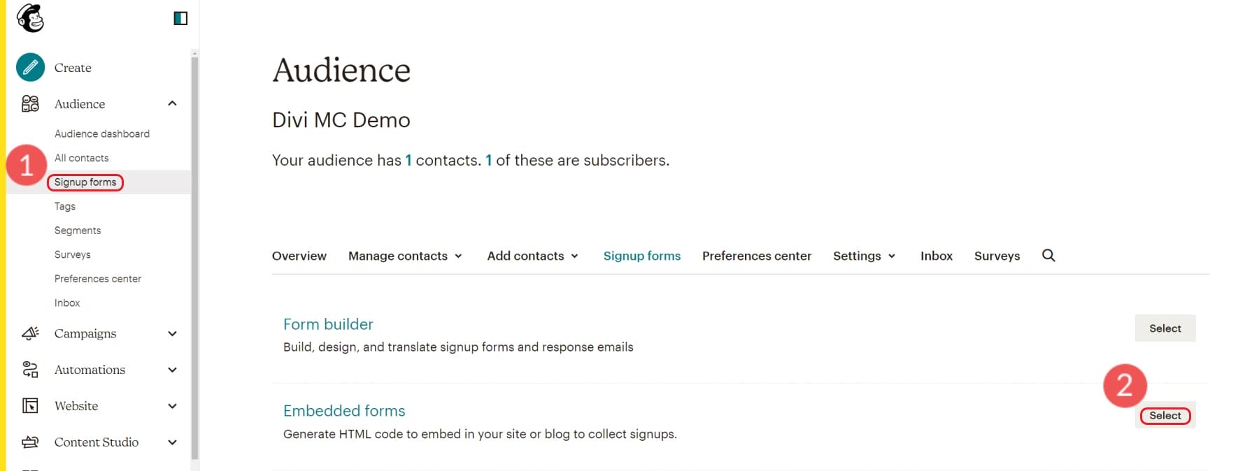 Paso 3: crear un formulario de inserción de Mailchimp