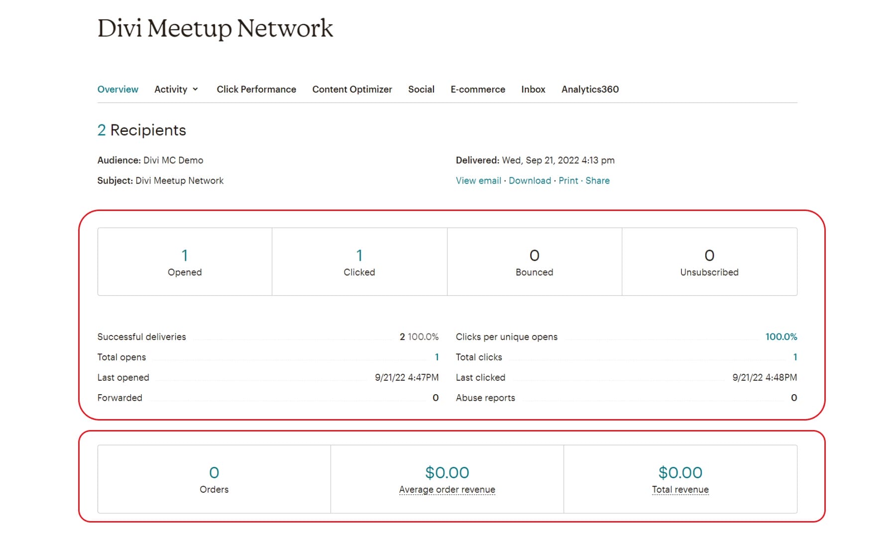 ขั้นตอนที่ 16 - วิเคราะห์แคมเปญการตลาดผ่านอีเมลของ mailchimp