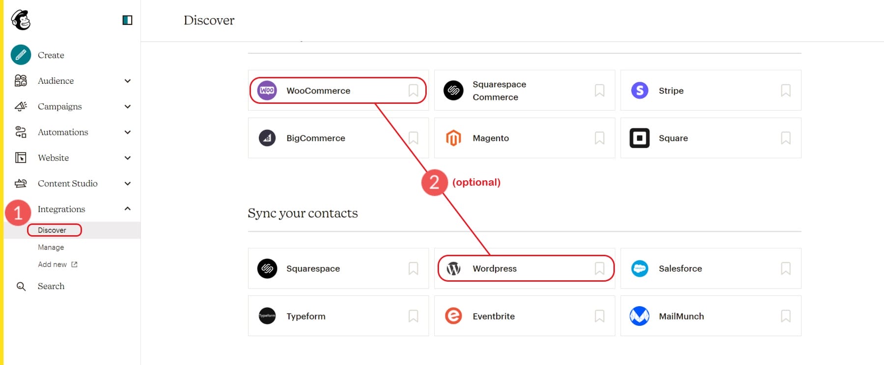 Paso 5-6: integraciones opcionales de Mailchimp