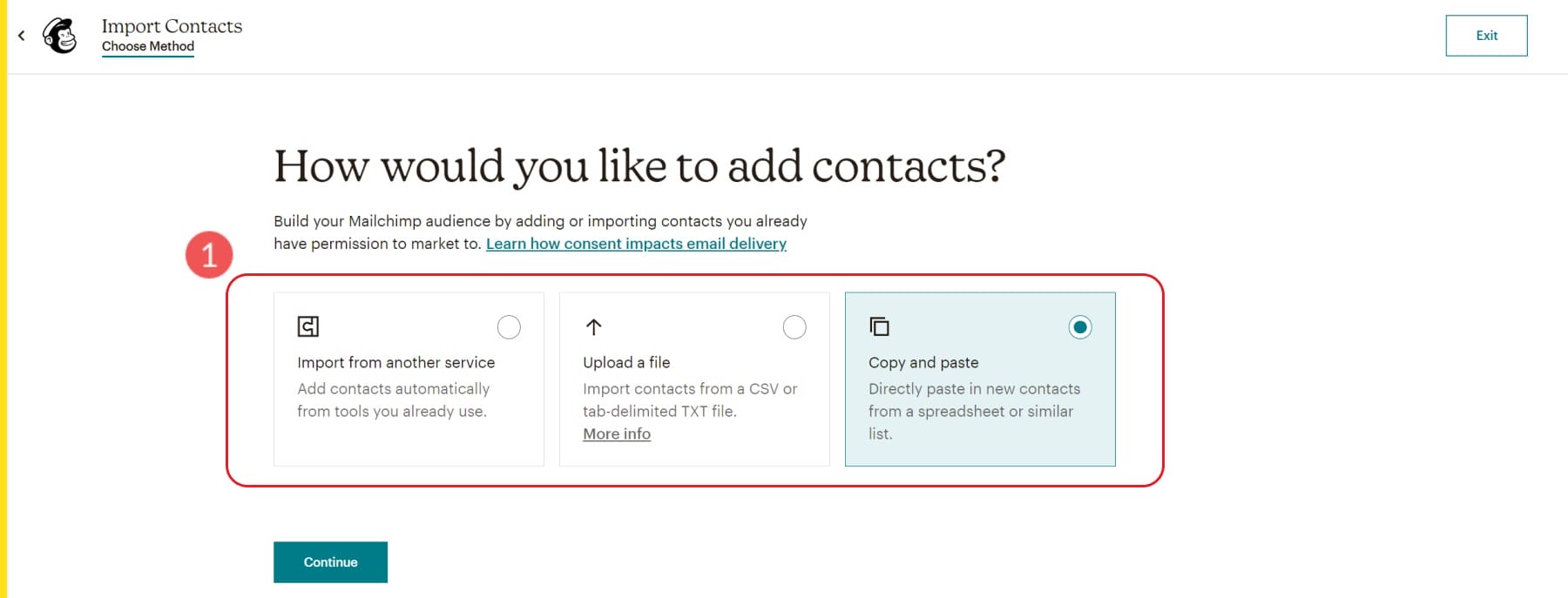 Étape 2 - Choisissez la méthode d'importation des contacts