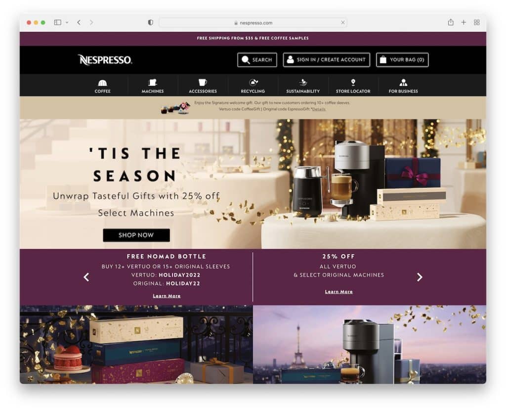 sitio web de nespresso magento