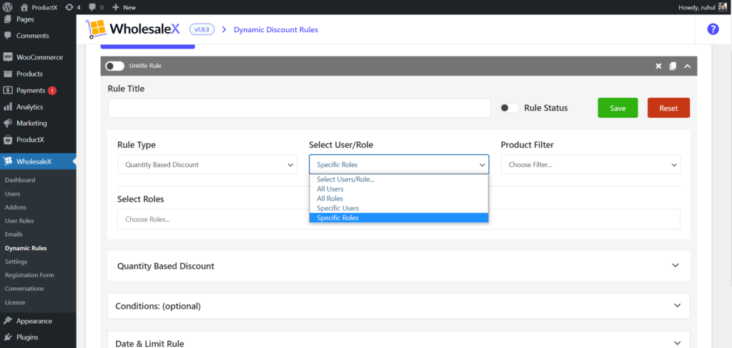 WholesaleX User Role Selection