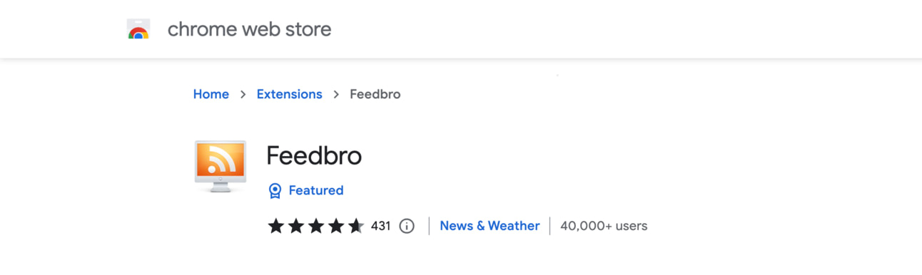 Как найти RSS-канал веб-сайта с помощью расширения Feedbro для Chrome.