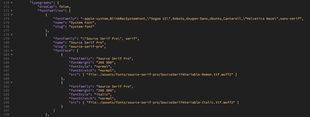 tipografi ayarları teması json