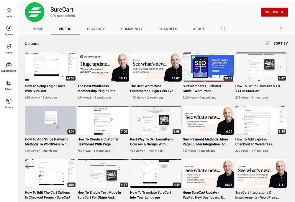 SureCart YouTube 频道