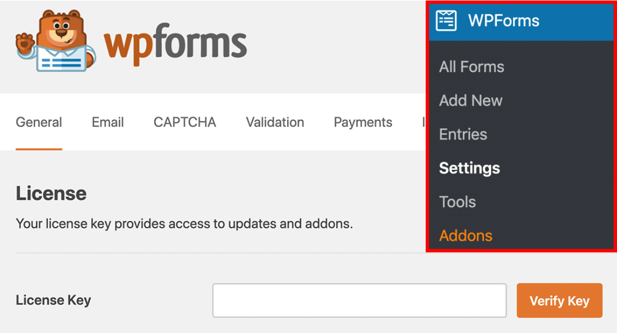 添加 WPForms 许可证密钥