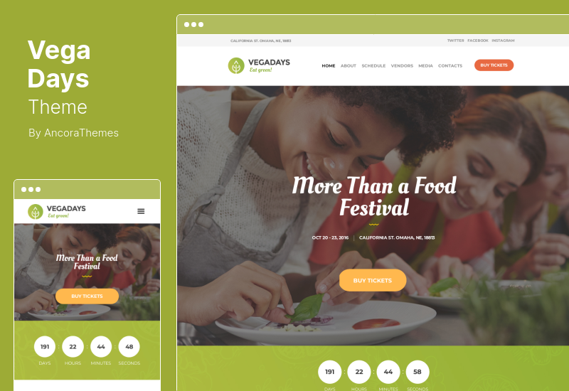 VegaDays Teması - Vejetaryen Yemek Festivali ve Eko Etkinlik WordPress Teması