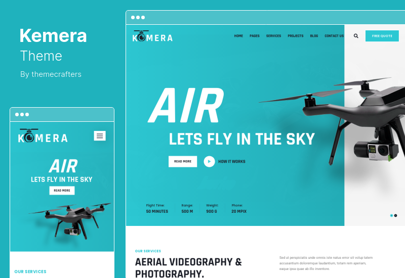 ธีม Kemera - ธีม WordPress ของวิดีโอการถ่ายภาพทางอากาศ