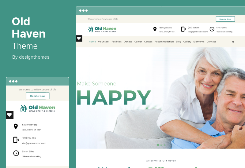 ธีม Old Haven - บ้านผู้สูงอายุ, ธีมการดูแลผู้สูงอายุ WordPress