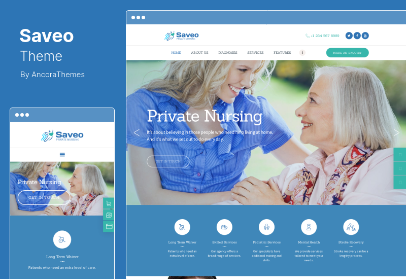ธีม Saveo - ธีม WordPress การดูแลที่บ้านและหน่วยงานพยาบาลเอกชน