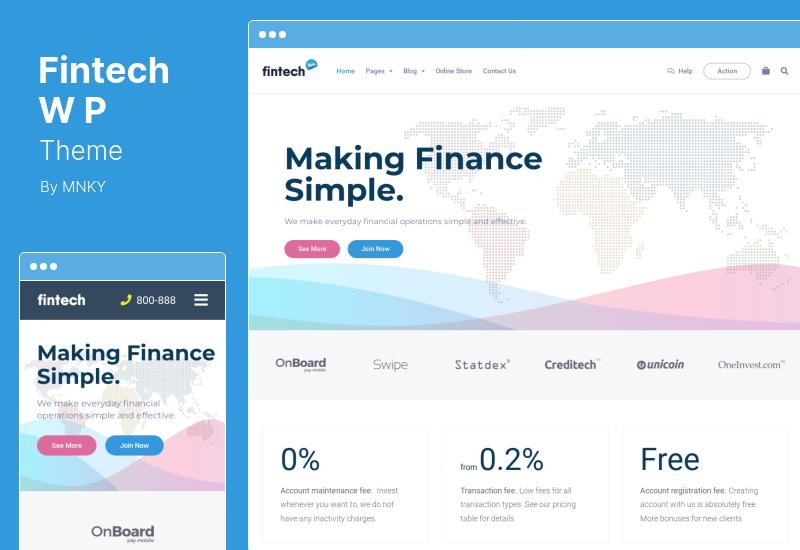 Fintech WP Theme - ธีม WordPress ของเทคโนโลยีทางการเงินและบริการ