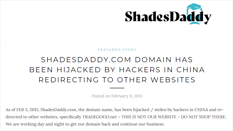 ShadesDaddy.com etki alanı ele geçirme bildirimi