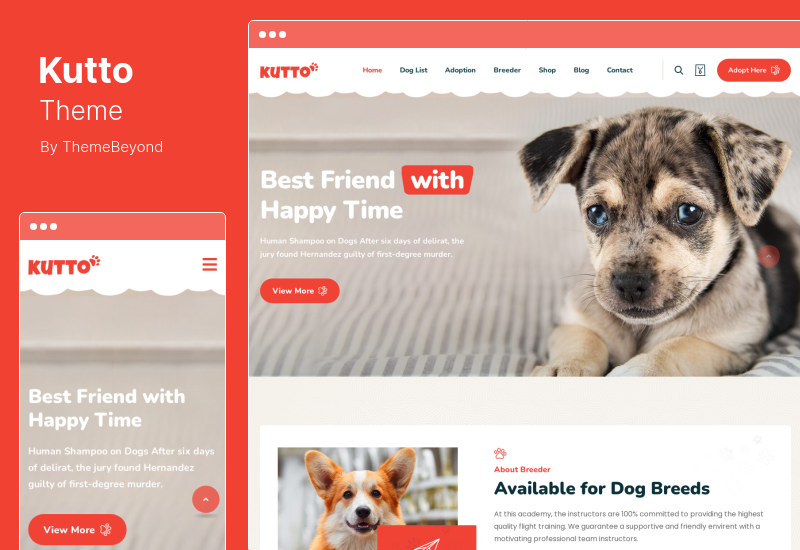 Kutto Theme - ผู้เพาะพันธุ์สัตว์เลี้ยง & การยอมรับธีม WordPress