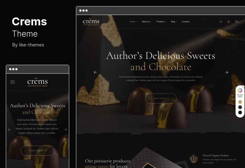 Crems Theme - ธีม WordPress เบเกอรี่, ขนมช็อคโกแลต & ขนมอบ