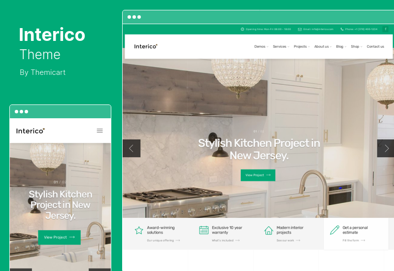 Interico Theme - การออกแบบตกแต่งภายในและสถาปัตยกรรม WordPress ธีม