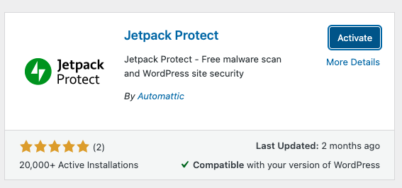 เปิดใช้งานปลั๊กอิน Jetpack Protect