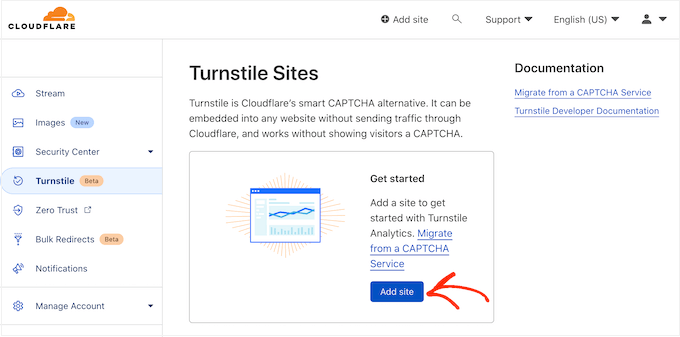 การเพิ่มไซต์ไปยังแดชบอร์ด Cloudflare