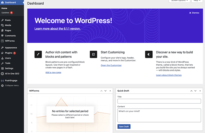 WordPress dashboard