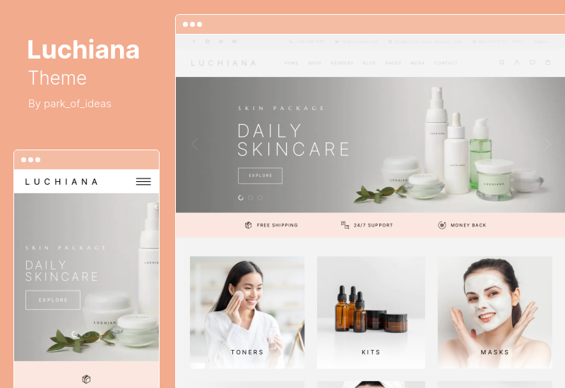 ธีม Luchiana - ธีมร้านเสริมสวยเครื่องสำอาง WooCommerce