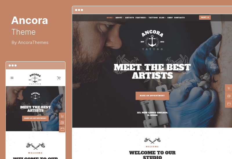 ธีม Ancora - ธีม WordPress ของ Urban Tattoo Salon Ink Shop