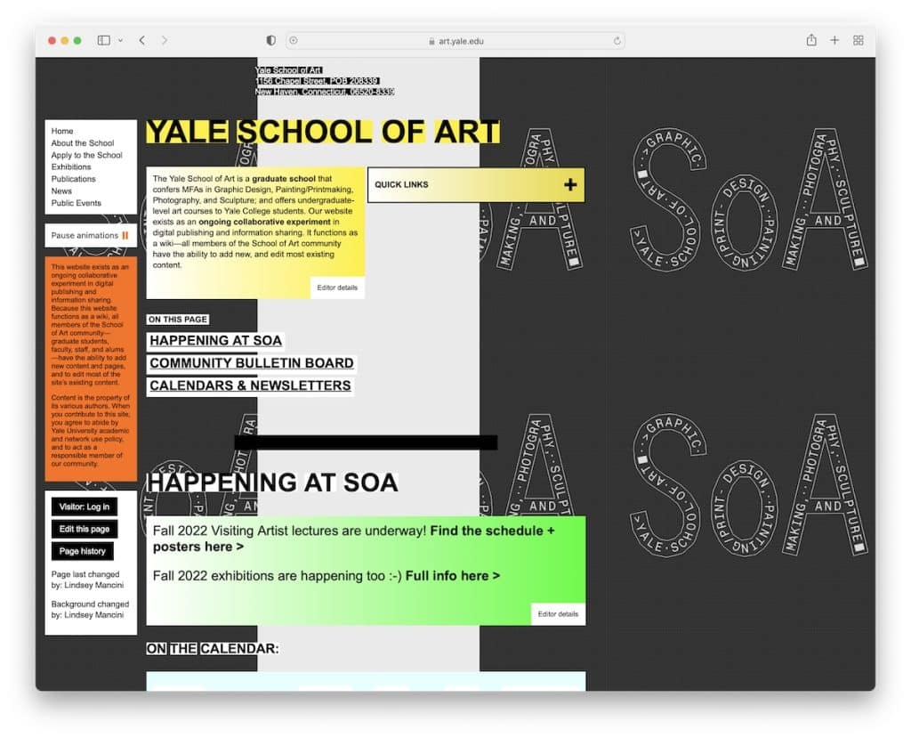 Yale School of Art schlechtes Website-Design