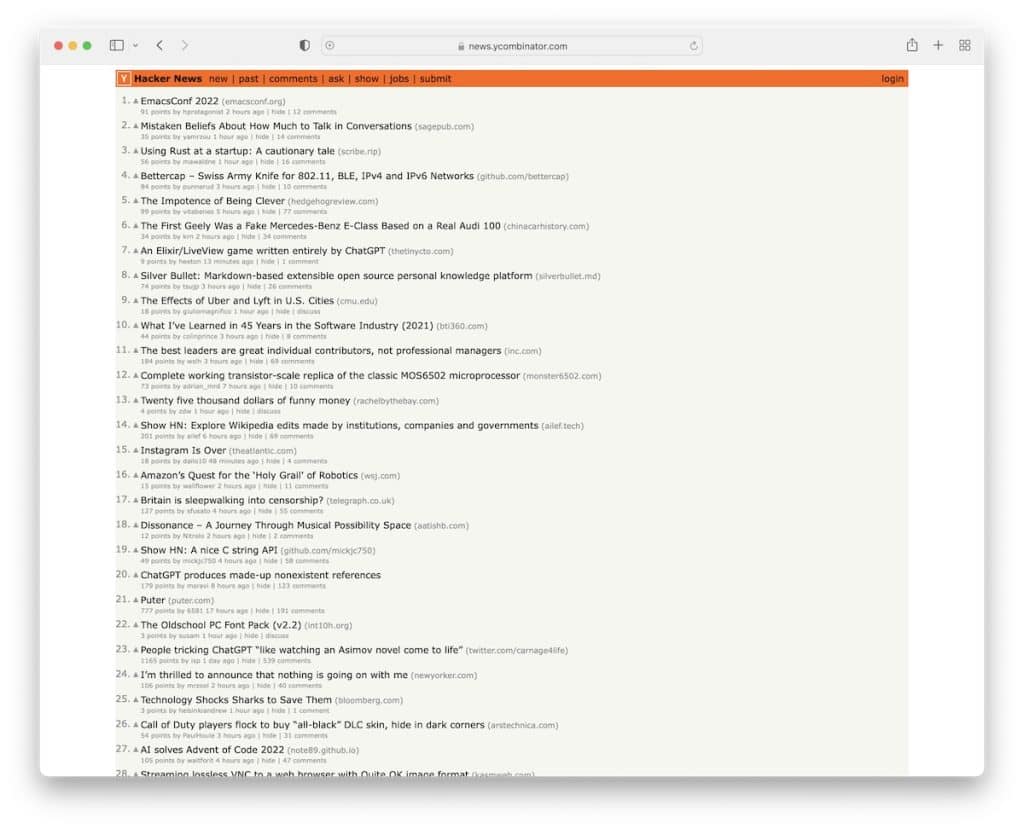 hacker news mauvaise conception de site web