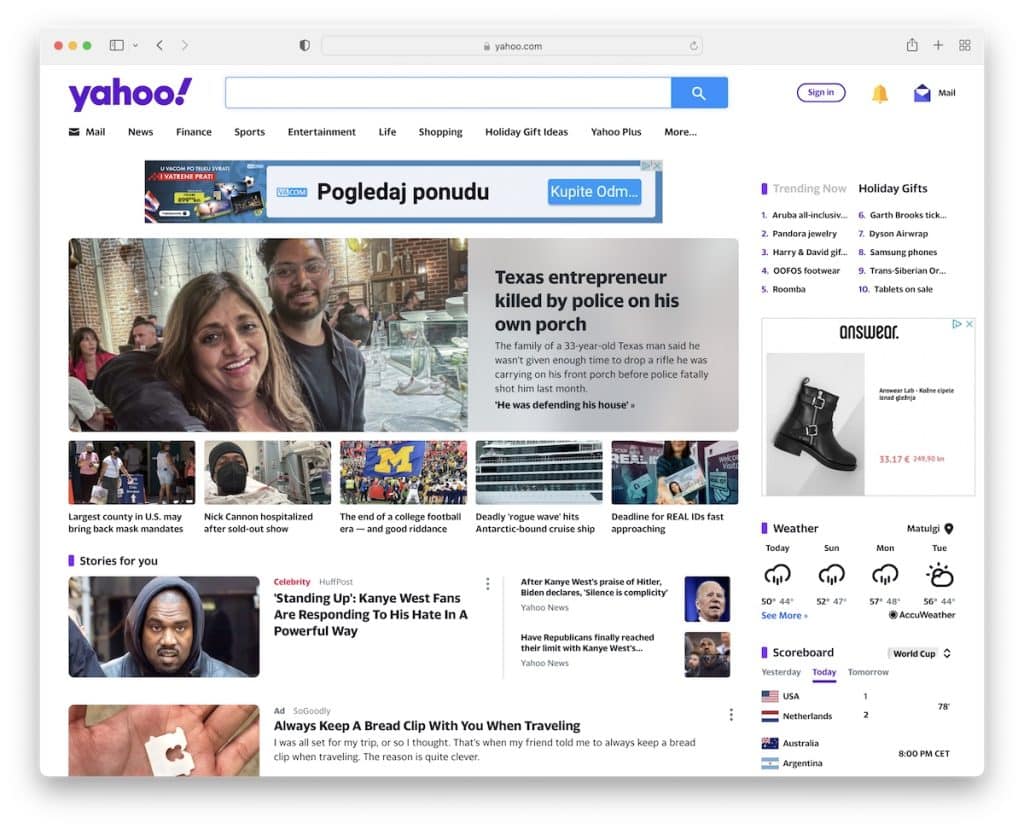 yahoo mal diseño del sitio web