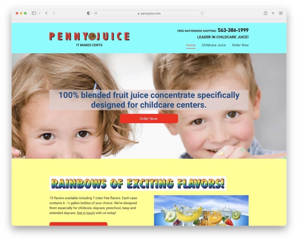 design de site ruim de penny juice