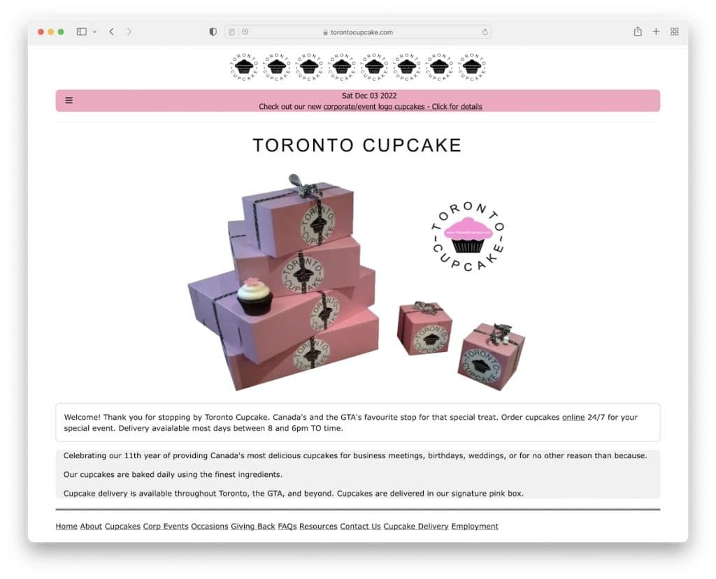 Toronto Cupcake schlechtes Website-Design