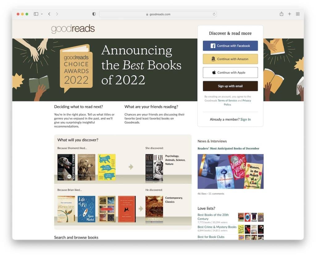 Goodreads schlechtes Website-Design