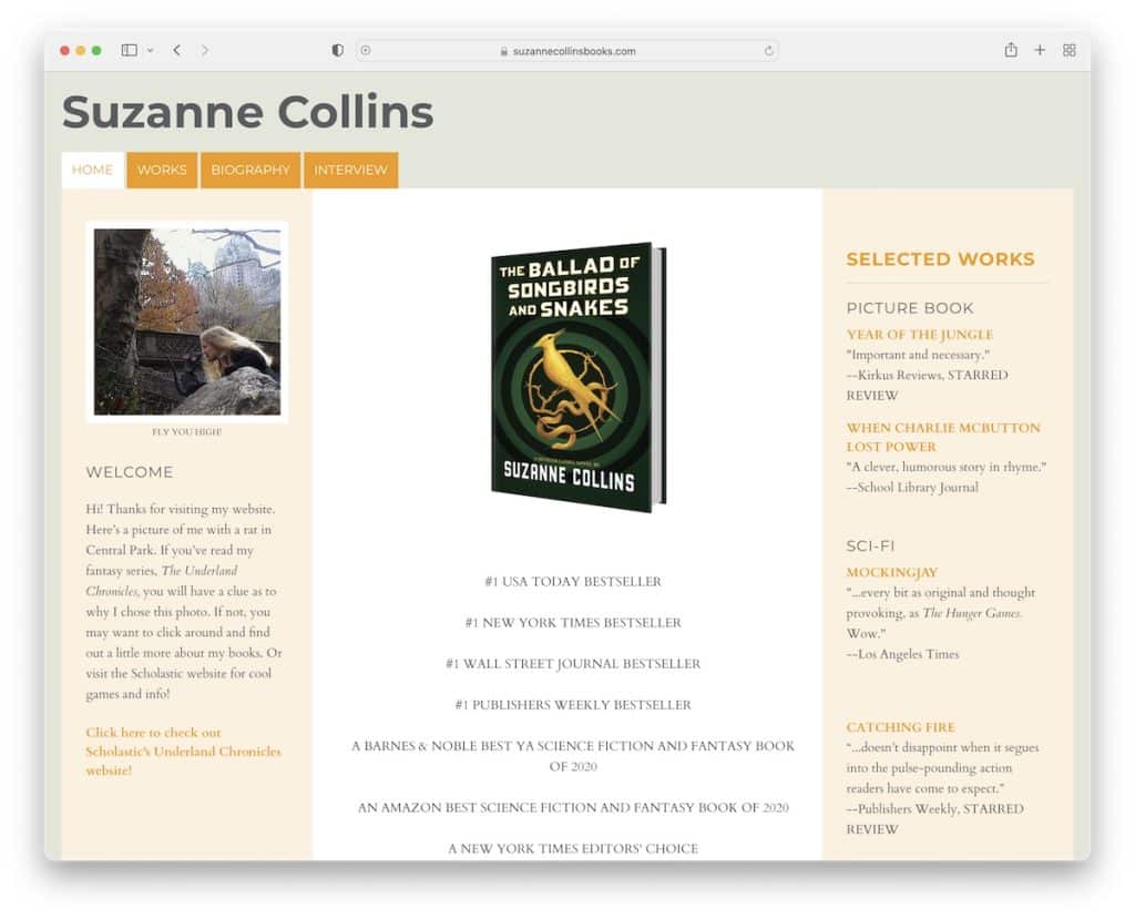 Suzanne Collins schlechtes Website-Design