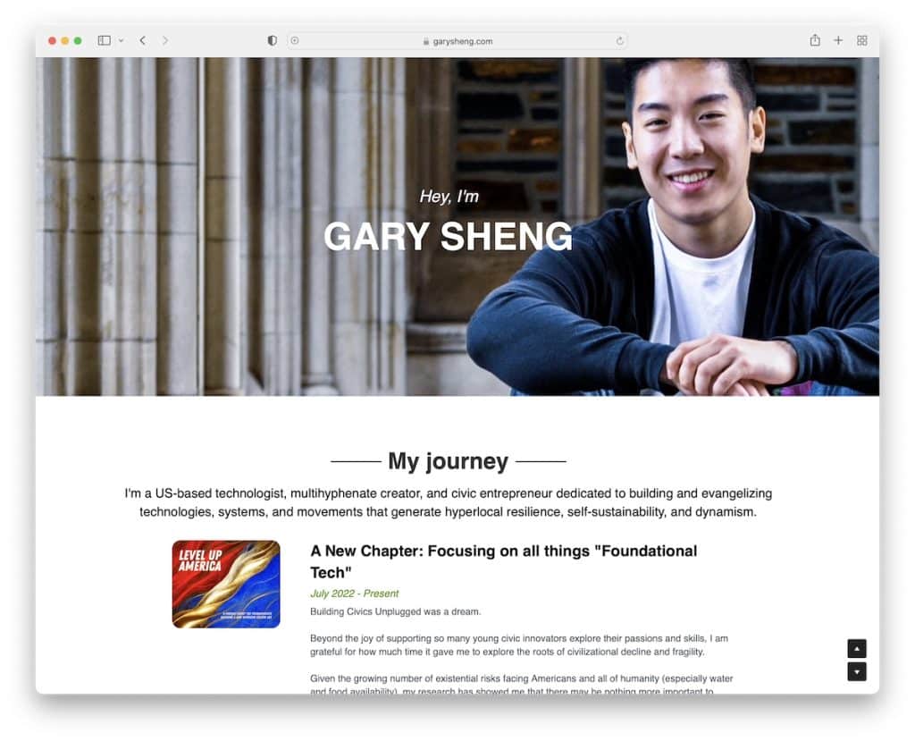 Gary Sheng Lebenslauf-Website