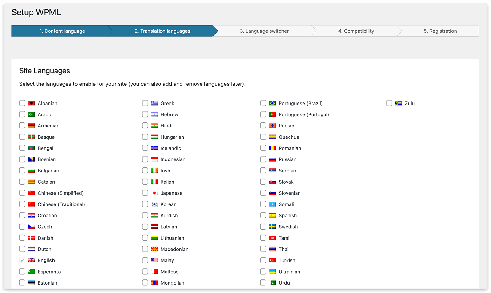 polylang vs wpml number of available languages 