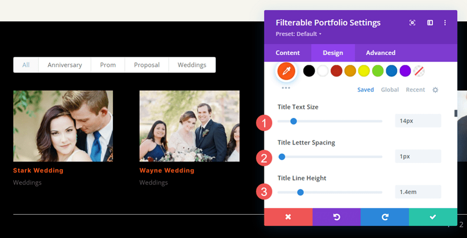 Modulo portfolio filtrabile di Divi