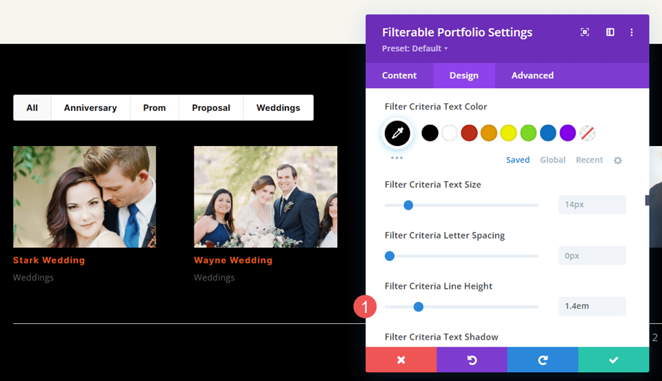 Module de portefeuille filtrable de Divi