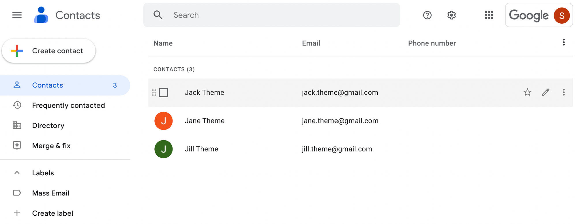 รายชื่อผู้ติดต่อของ Google