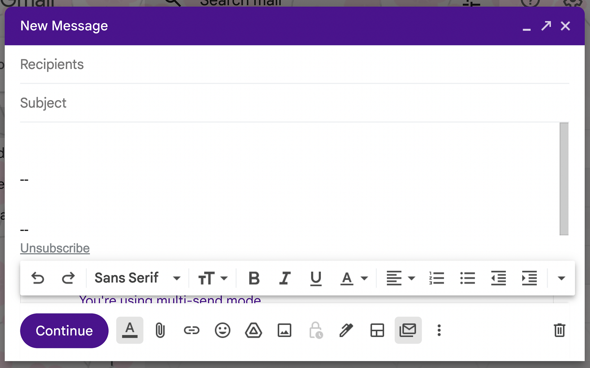 Modul de trimitere multiplă al Gmail.