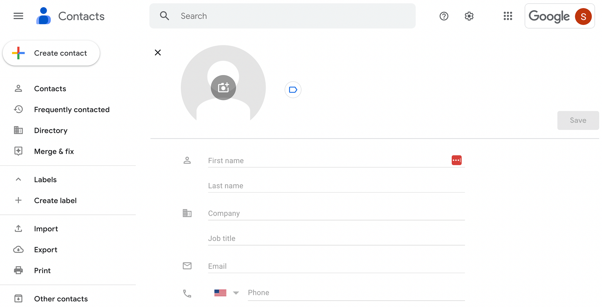 Pagina cu informații de contact Google.