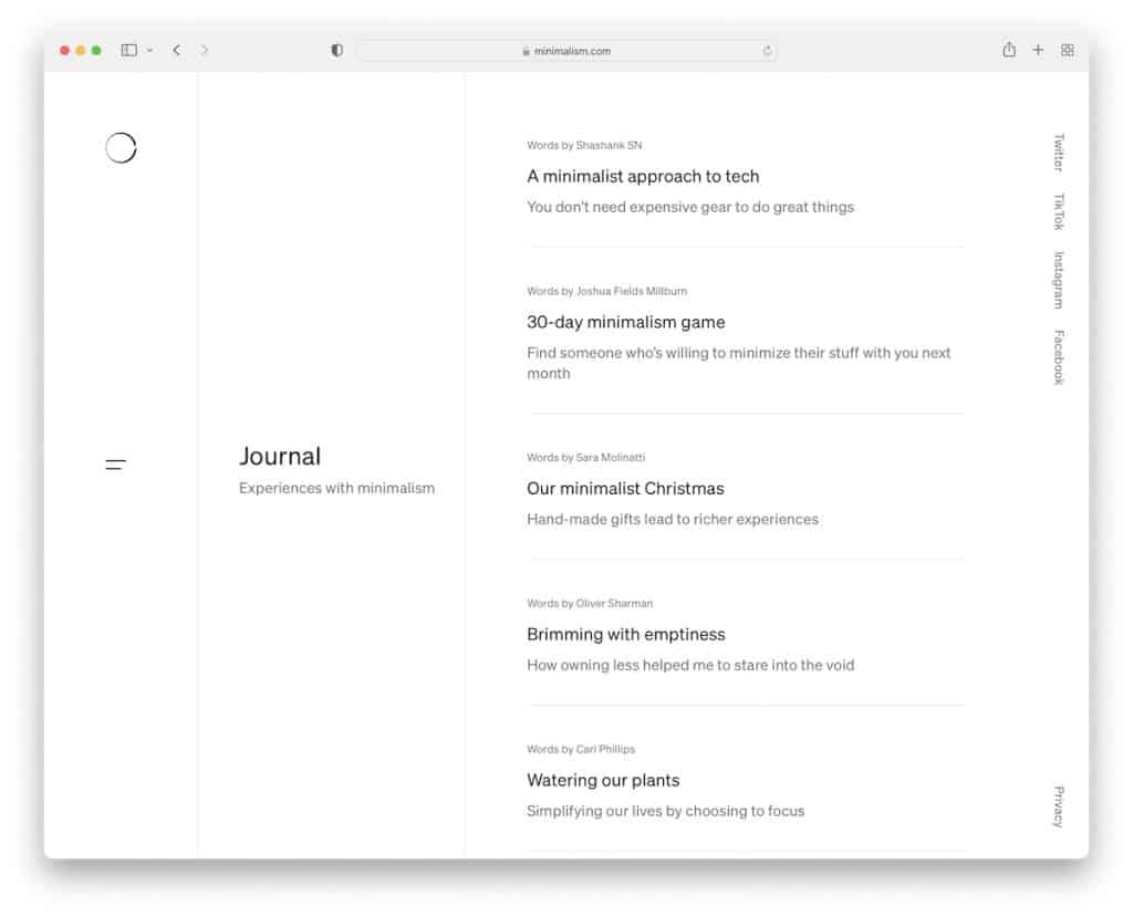 ejemplo de blog de minimalismo
