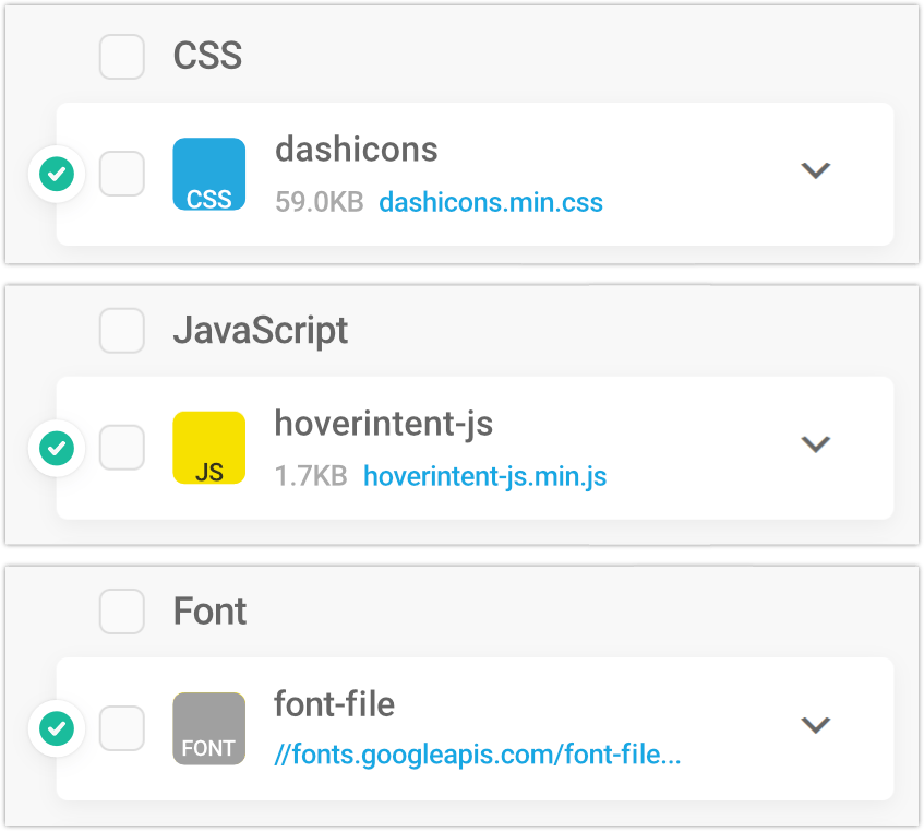 types de fichiers d'actifs manuels