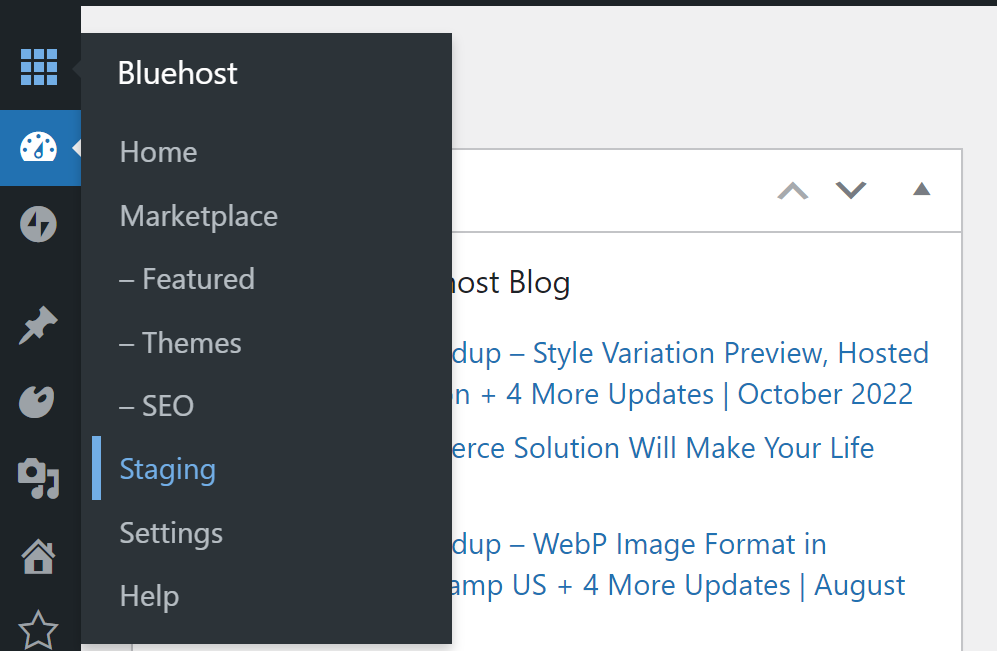 opzioni di staging con il plug-in Bluehost