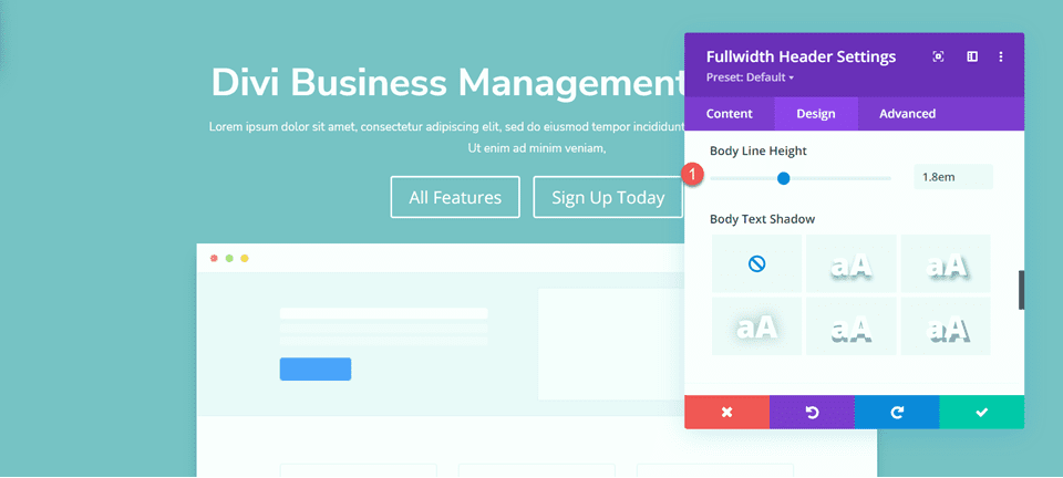 Divi Fullwidth 헤더 그라데이션 배경 레이아웃 3줄 높이