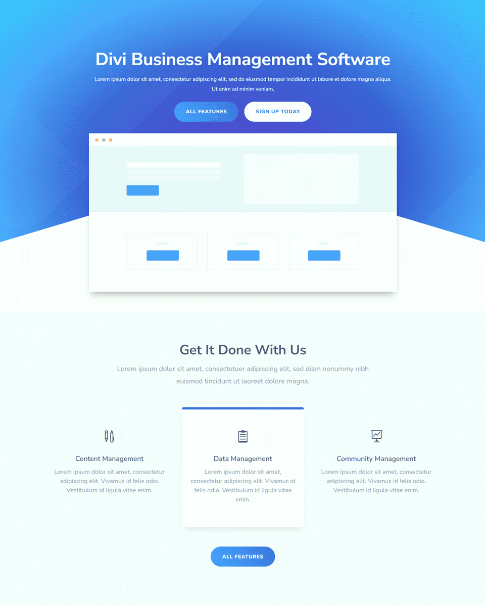 Divi Fullwidth 헤더 그라데이션 배경 레이아웃 3 최종 디자인 전체