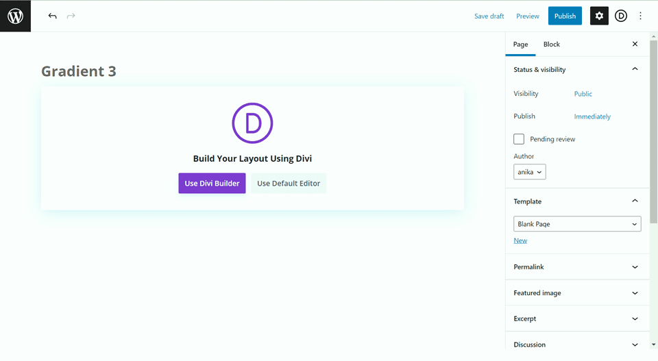 Divi 全幅ヘッダーグラデーション背景レイアウト 3 ビルダーを使用