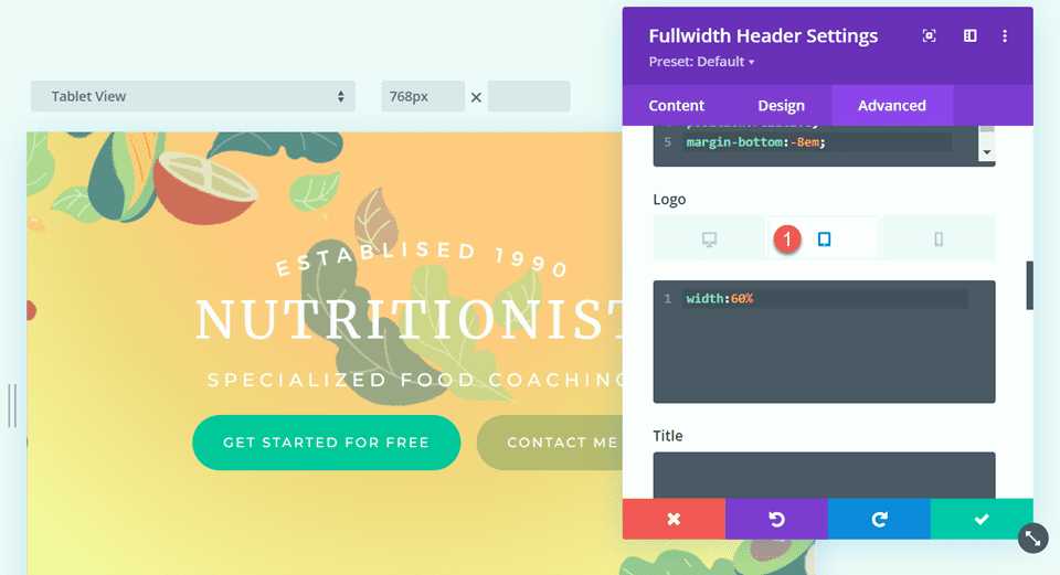 Divi Fullwidth Header متدرج تخطيط الخلفية 2 Logo Tablet CSS