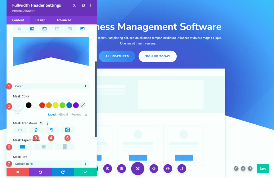 Divi Fullwidth Antet Gradient Aspect de fundal 3 Mască de fundal