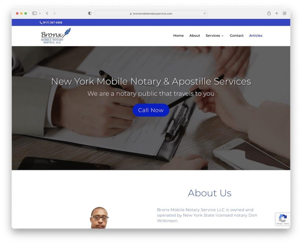 Website des mobilen Notardienstes von Bronx