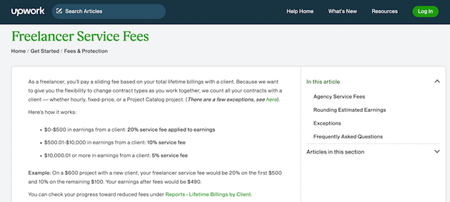 Taxe de servicii pentru freelancer pe Upwork.